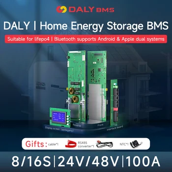 Daly Smart Bms Home Energy Storage 8S 24V LiFePO4 Аккумулятор 18650 BMS со Светодиодным Балансом Напряжения 16S 48V CANBUS RS485 Солнечная Система