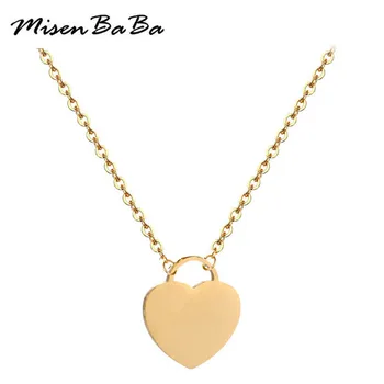 MisenBaBa Простые плоские пустые ожерелья с подвеской в виде сердца из нержавеющей стали для женщин, свадебные украшения, подарки
