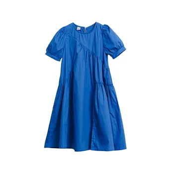 MODX Новое синее платье с бантом, детская хлопчатобумажная одежда для девочек, летнее платье с коротким рукавом 2023, повседневное, #7293