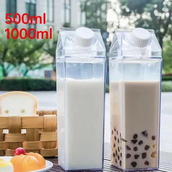 бутылка для воды из картонной упаковки молока объемом 500 мл / 1000 мл, Прозрачная Пластиковая Портативная прозрачная коробка для бутылок с соком и чаем