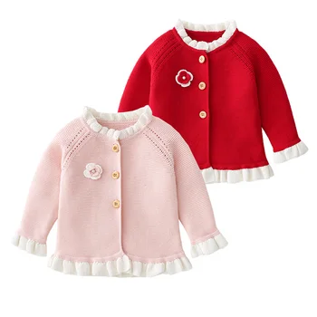 Вязаный кардиган для новорожденных девочек, свитер с длинными рукавами, пальто, вязаный кардиган для маленьких девочек, осенне-весенняя одежда