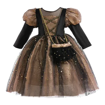Детское праздничное платье из тюля с бантом на Хэллоуин для девочек, праздничный костюм, платья, Фланелевое платье для девочек