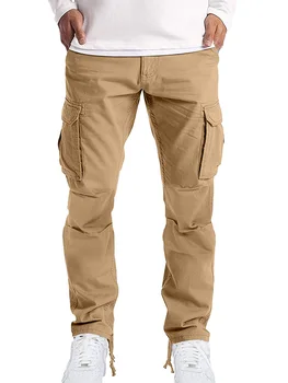 Длинные Повседневный летний мужской стиль полиэстер материал 2023 новая мода мульти карман шнурок середине талии прямые брюки 