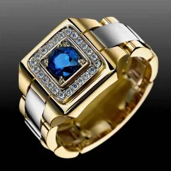 Комплект с синим кольцом с драгоценным камнем квадратной формы для мужчин, Модное Индивидуальное кольцо на палец из медного сплава, мужские украшения для вечеринок