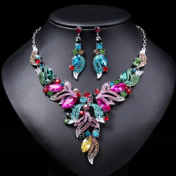 Красочный набор колье для женщин, ретро свадебное ожерелье с гальваническим покрытием из сплава