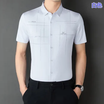 Летние Корейские модные рубашки с коротким рукавом и защитой от морщин, удобные топы на пуговицах стандартной посадки для мужской одежды