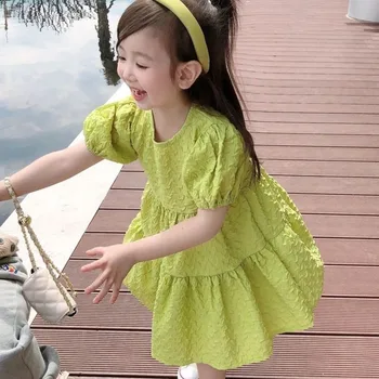 Летняя Зеленая Лолита, Детская одежда для маленьких девочек, повседневное платье миди, детские платья для подростков, праздничный сарафан принцессы 6 лет