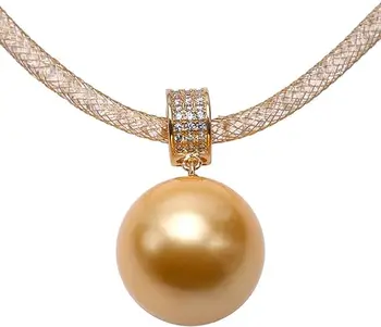 Любимые жемчужные украшения, женское ожерелье с подвеской, ожерелье из желтого жемчуга в виде ракушки Южного моря, круглые бусины 16 мм