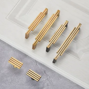Мебельные ручки из скандинавского золота Роскошные латунные ручки для шкафа Ящики для спальни Комод Кухонные Принадлежности Тяги для шкафов