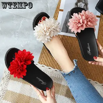 Модные женские тапочки WTEMPO, летняя пляжная обувь на платформе, сандалии с цветами, уличные мягкие нескользящие вьетнамки, прямая поставка