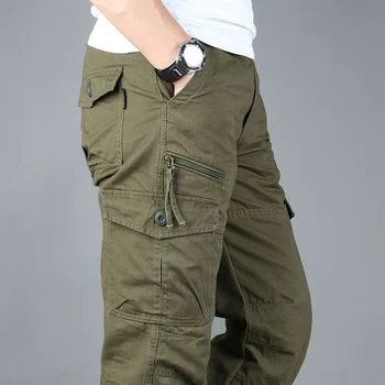 Мужские хлопчатобумажные брюки-карго, военный комбинезон, прямые мешковатые длинные брюки с несколькими карманами, уличная одежда, Повседневные брюки-слаксы, M-5XL