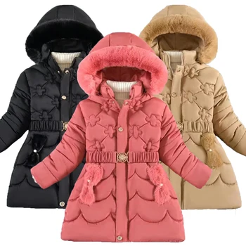 Новая зимняя теплая куртка для девочек, Съемная кепка, Мягкая подкладка, плюс бархатная верхняя одежда с капюшоном для детей