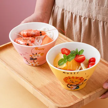 Новая миска, Милая мультяшная миска, Керамическая детская миска для супа с хлопьями, Креативная бытовая миска для риса, ведерко для салата, Маленькая миска, посуда