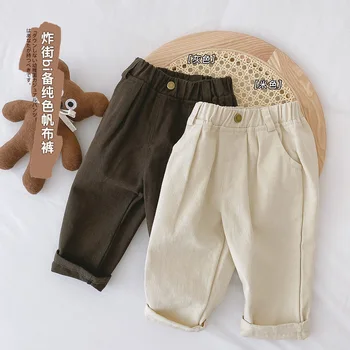 Новые весенне-осенние хлопчатобумажные брюки для маленьких девочек и мальчиков, прямая верхняя одежда с высокой талией, джинсы, детская одежда от 0 до 7 лет