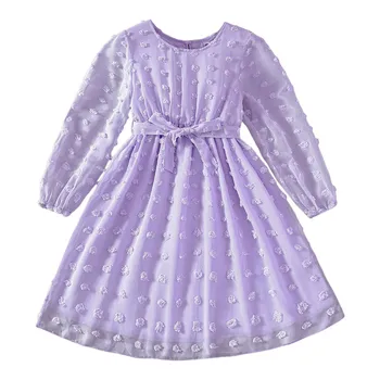 Однотонное платье с длинными рукавами и оборками для маленьких девочек, платья для танцевальных вечеринок, одежда, детская футболка, платье