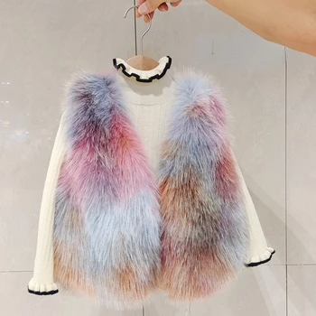 Пальто из искусственного меха для девочек, зимняя новая модная куртка лисьего цвета для младенцев, хлопковая плотная теплая детская одежда, детская одежда S106