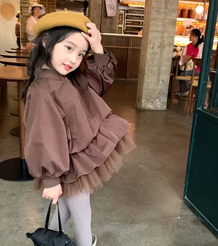Розничная продажа 2023, осенняя куртка-бутик для маленьких девочек, элегантная верхняя одежда Princess Kids от 2 до 7 лет