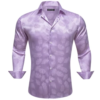 Роскошные Рубашки для мужчин из шелкового атласа С длинным рукавом и фиолетовыми листьями, Мужские Блузки, Повседневные топы с лацканами, Дышащая Уличная одежда Barry Wang