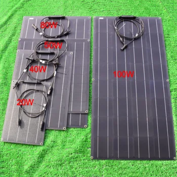 Солнечная панель ETFE пленка 20 Вт 40 Вт 50 Вт 80 Вт 100 Вт Фотоэлектрическая Солнечная панель (Термостабильная) 18 В для 12 В солнечного зарядного устройства mono solar