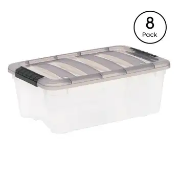 США, прозрачный пластиковый ящик Stack & Pull™ емкостью 13 литров, серый, набор из 8