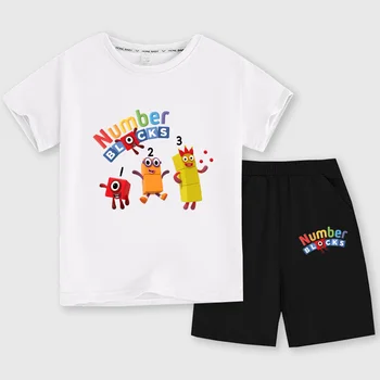 Футболка для мальчиков с мультяшной игрой Numberblocks + шорты для отдыха, комплект для девочек, модная летняя одежда для девочек, футболки для малышей, топы